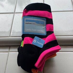 Lady Foot Locker Black striped socklets 6 pairs of these multi-colored socks!!